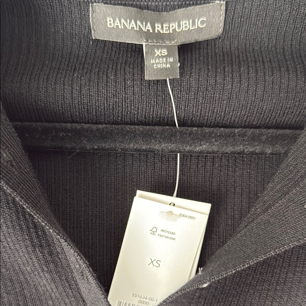 Banana republic Classic Black collar rib long sleeve Women's Top - Picture 2 of 11
